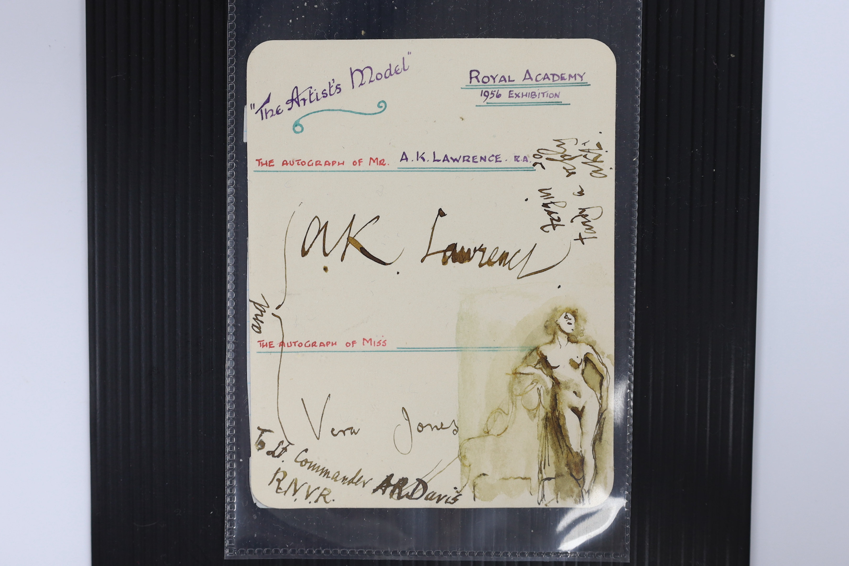 An autograph of A.K. Lawrence and Vera Jones, Royal Academy 1956 Exhibition.